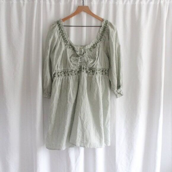 American Eagle Green Cottagecore Striped Smocked Mini Dress Large - Picture 1 of 8